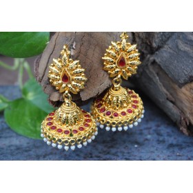Self Designed Golden Jhumkas with Rubies